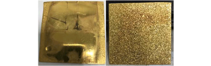 圖一、原始電鍍金靶（陽極）使用後正反兩面的表面形貌