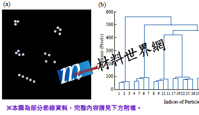 圖十四、(a)內含26個白色顆粒的影像；(b)群集分析產生的樹狀圖