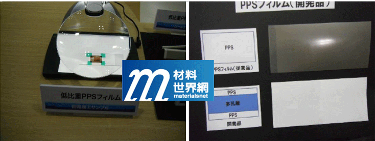 圖六、PPS三層微多孔膜試製高頻低介電軟板(左)；PPS三層微多孔膜