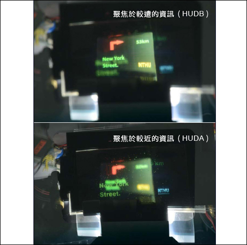 清大動機開發的車用抬頭顯示器之不同可視距離觀測的影像