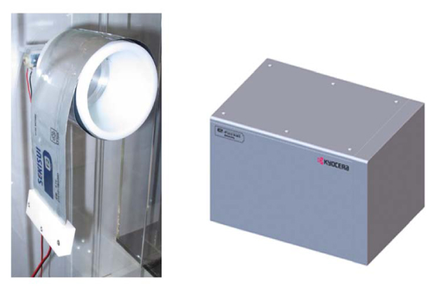 積水化學展出之薄膜型鋰離子電池(左)首次發表與Kyocera合作之儲能系統(右)