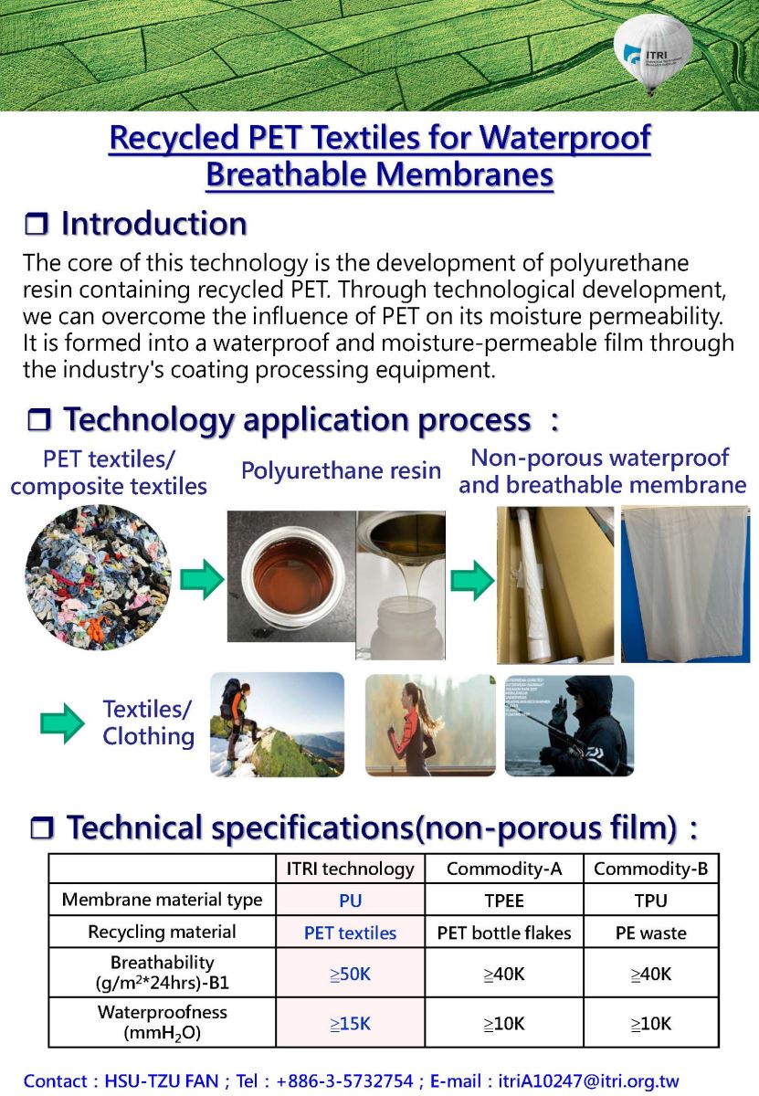 Recycled PET Textiles for Waterproof Breathable Membranes