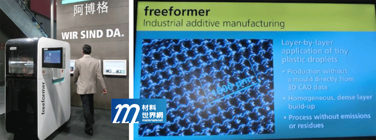 圖四、ARBURG展出之freeformer設備(左圖)與列印材料微結構圖(右圖)
