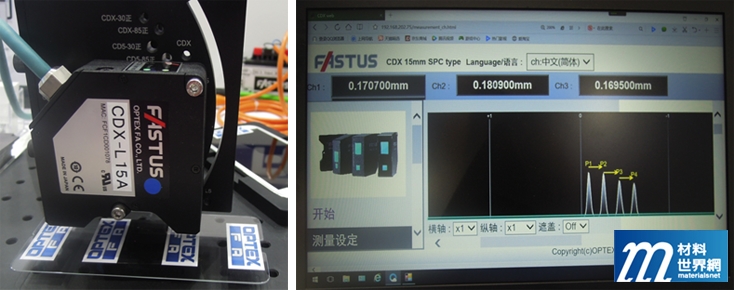 圖八、奧泰斯工業展出的雷射位移感知器，已達到業內最高之+/-0.015%線性精度