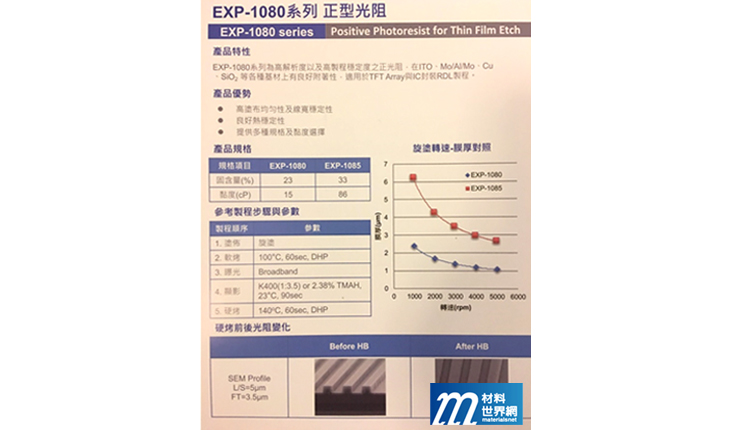 圖十、恆煦電子推出的EXP-1080系列光阻，其線寬可低至2µm，相當具有競爭力