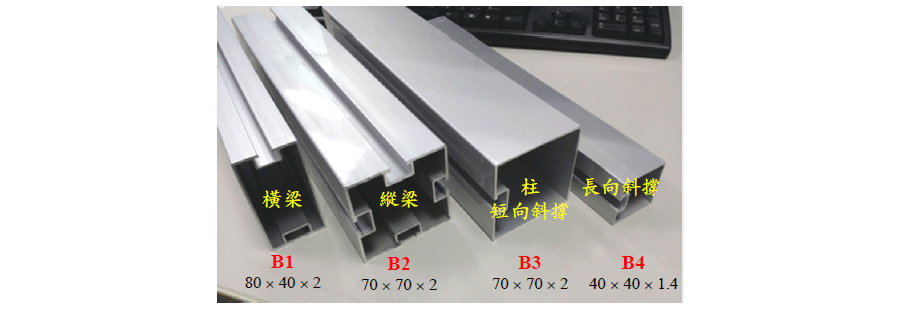 圖二　試體構件選用之鋁擠斷面構件