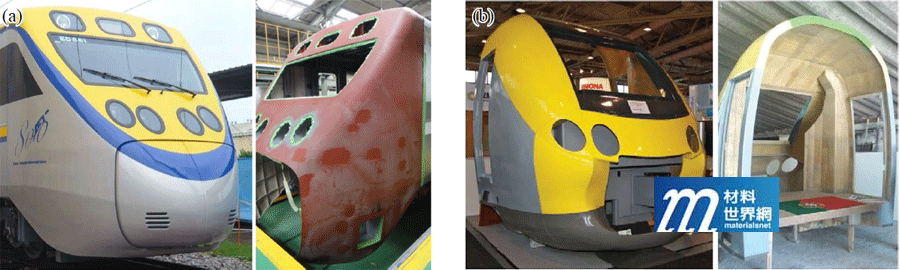 圖十一、(a)傳統鋼製車頭結構及(b)以複合材料製造車頭結構比較