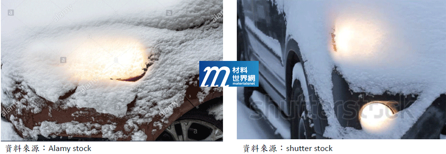 圖一、風雪覆蓋的點燈(左圖)；圖二、覆雪/除冰的燈光比對(右圖)